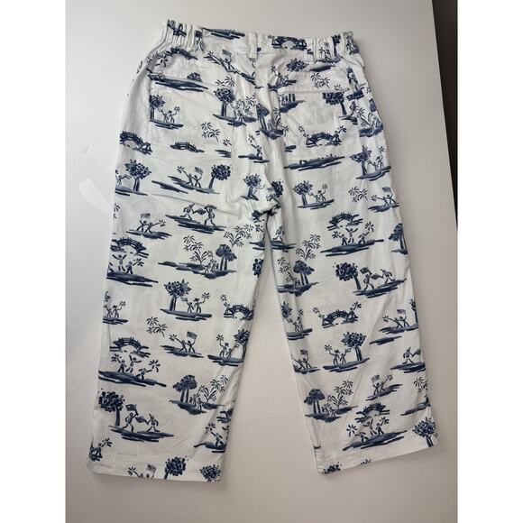 Chico's Blue White Toile Print Art-to-Wear Cropped Wide Leg Pants Coastal Size 3 - Picture 2 of 9